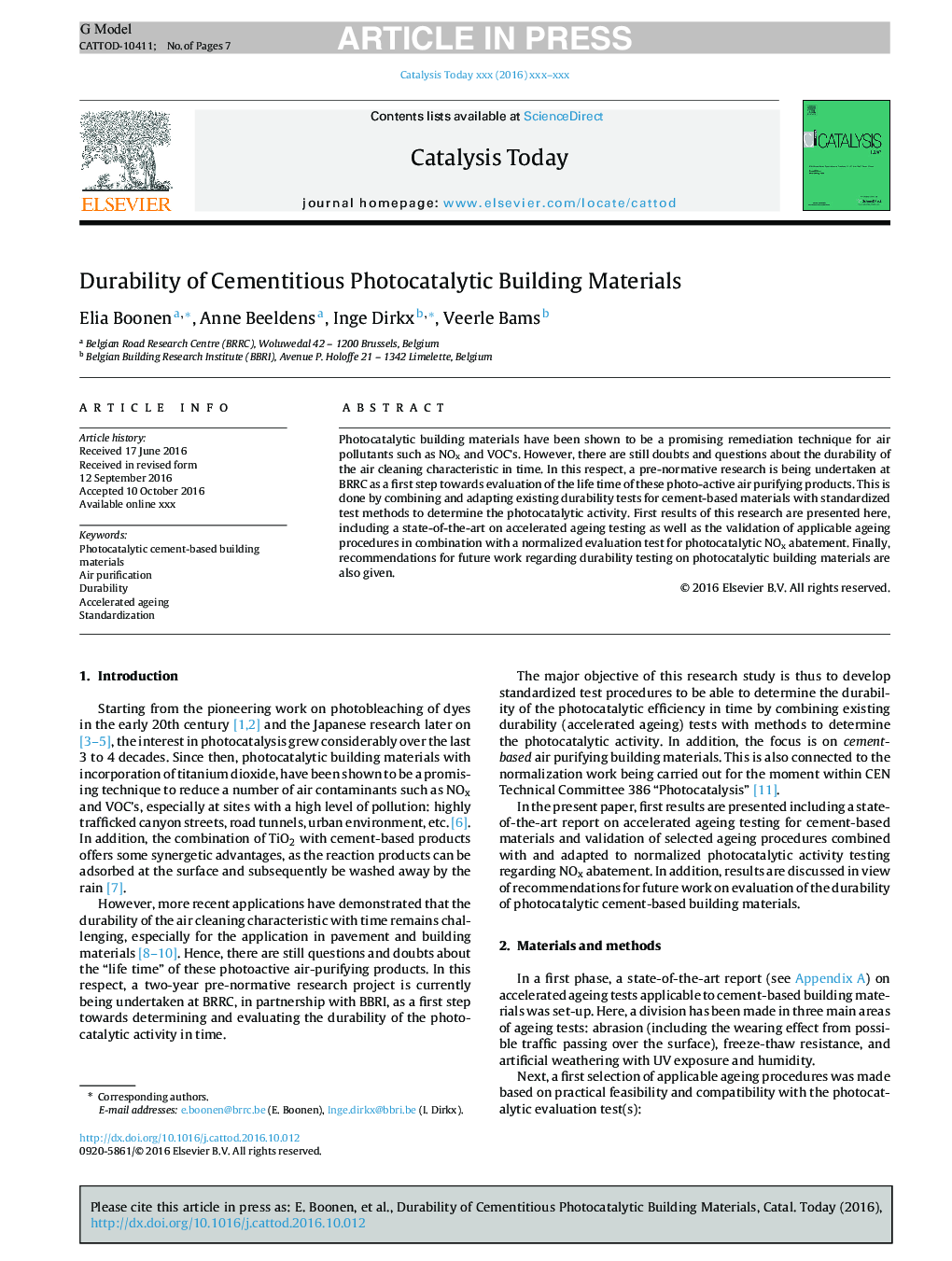 Durability of Cementitious Photocatalytic Building Materials