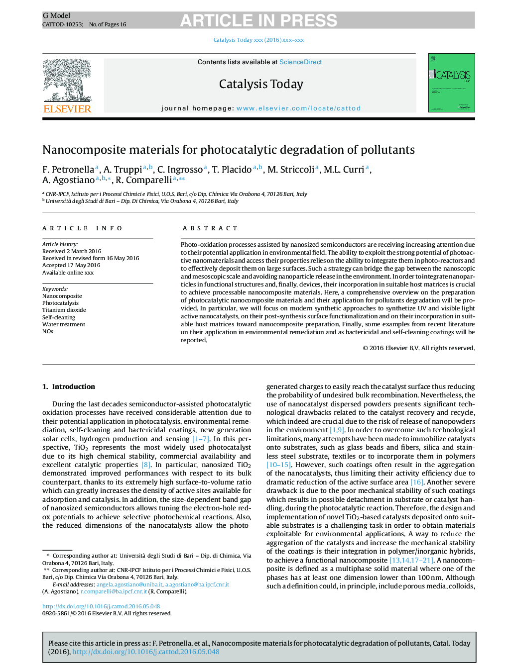 Nanocomposite materials for photocatalytic degradation of pollutants