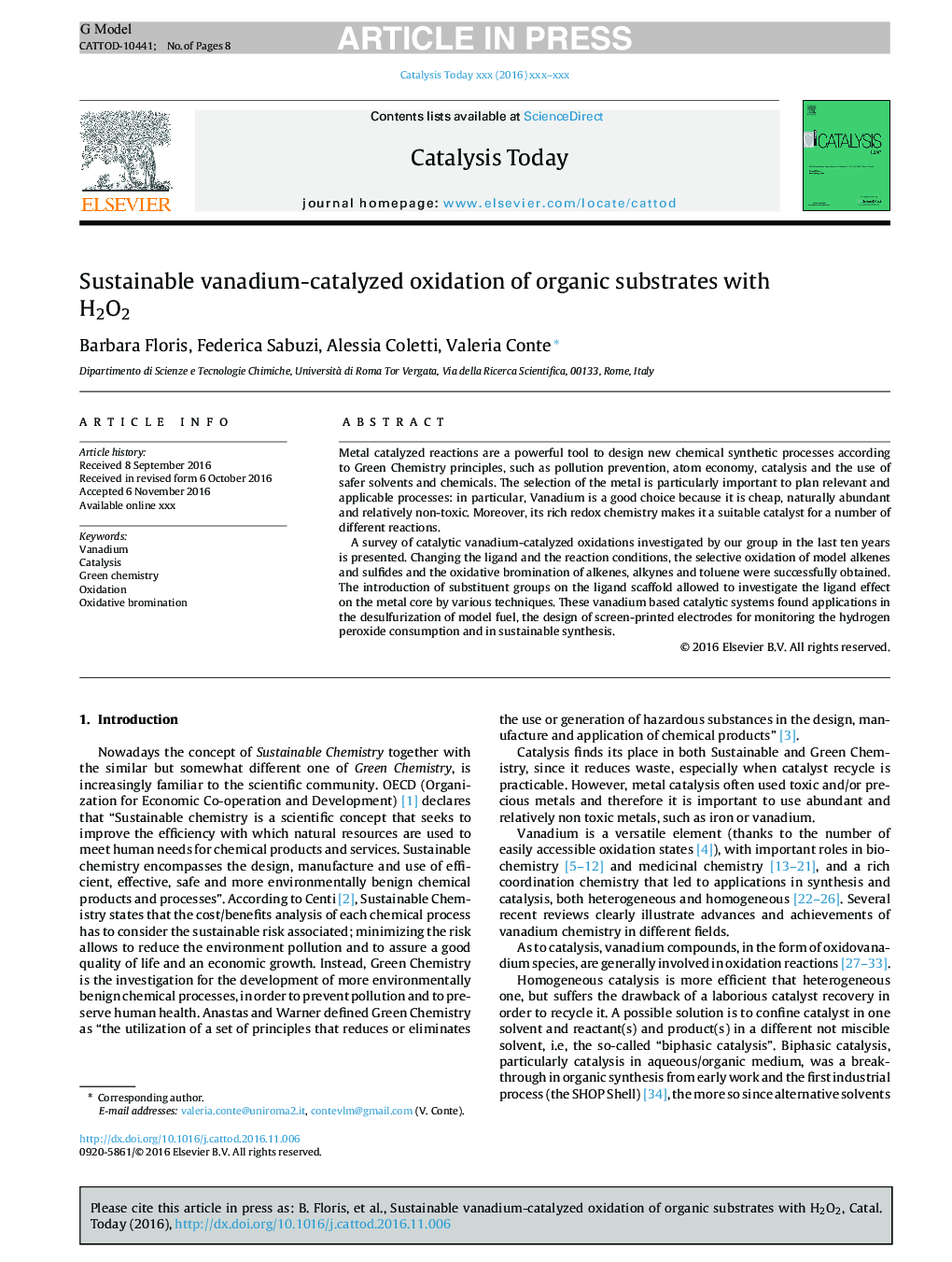 Sustainable vanadium-catalyzed oxidation of organic substrates with H2O2