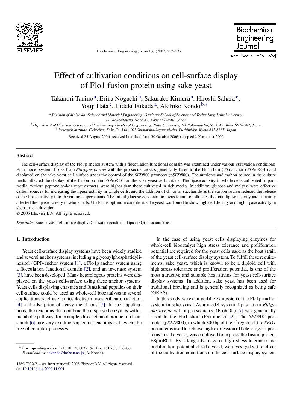 Effect of cultivation conditions on cell-surface display of Flo1 fusion protein using sake yeast