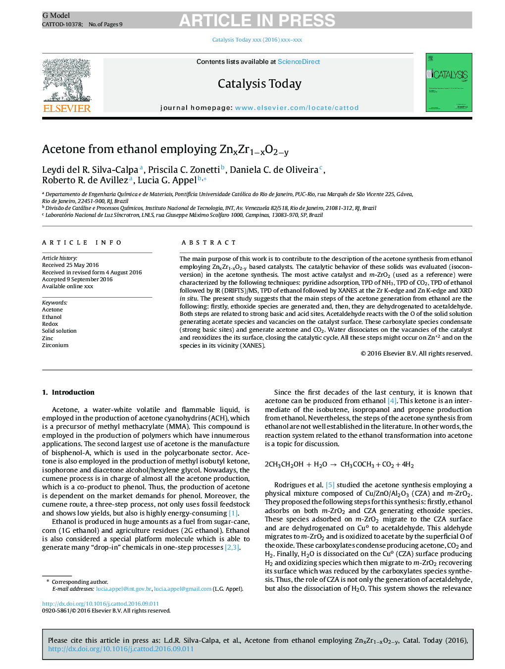 Acetone from ethanol employing ZnxZr1âxO2ây