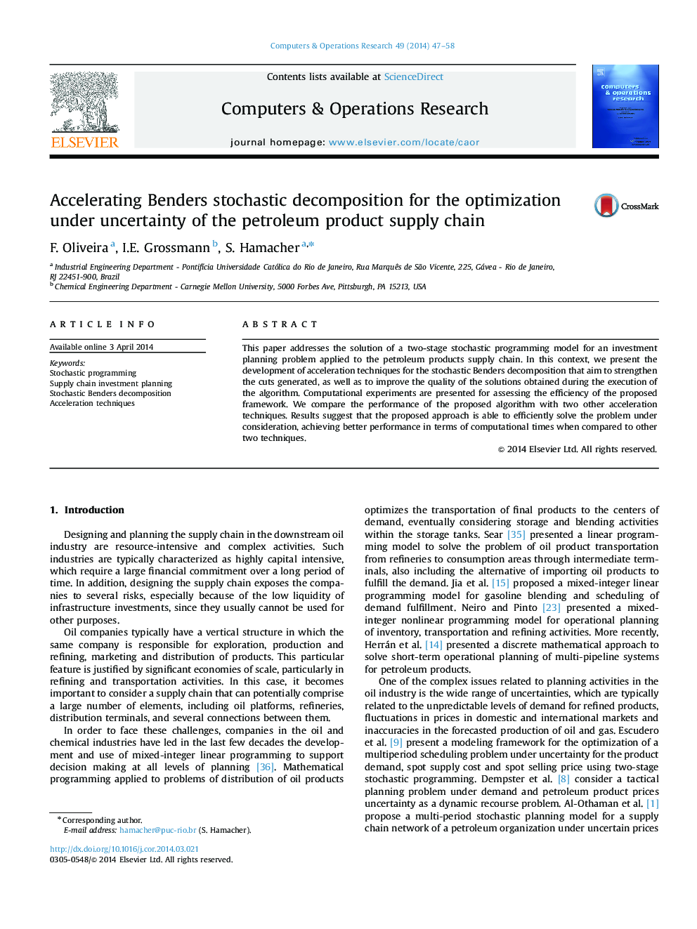 Accelerating Benders stochastic decomposition for the optimization under uncertainty of the petroleum product supply chain