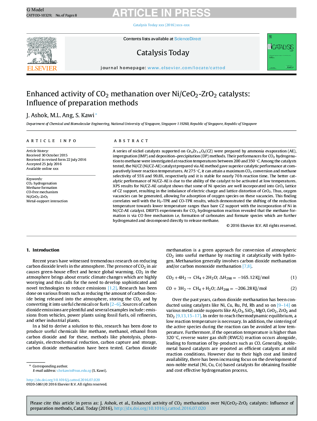 Enhanced activity of CO2 methanation over Ni/CeO2-ZrO2 catalysts: Influence of preparation methods