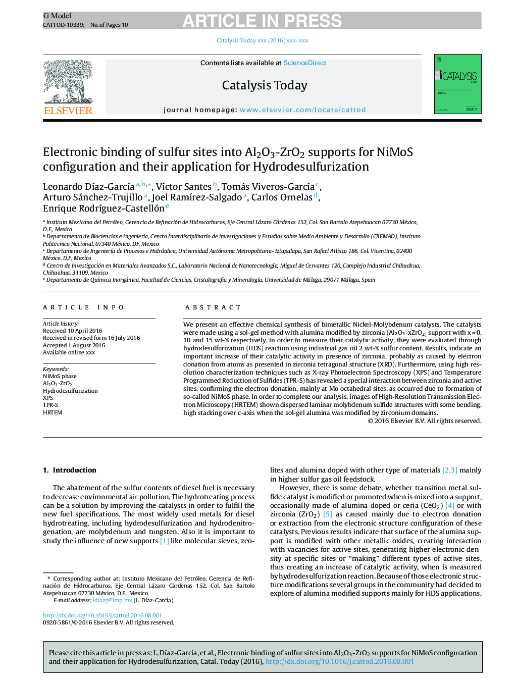 Electronic binding of sulfur sites into Al2O3-ZrO2 supports for NiMoS configuration and their application for Hydrodesulfurization