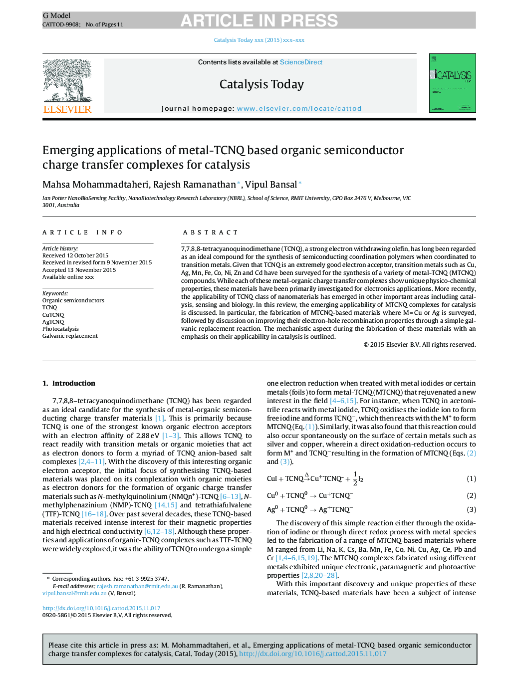 Emerging applications of metal-TCNQ based organic semiconductor charge transfer complexes for catalysis