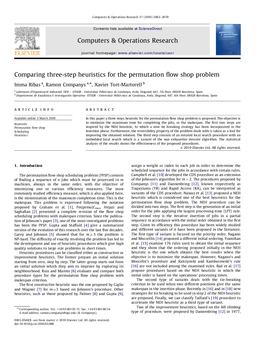 Comparing three-step heuristics for the permutation flow shop problem