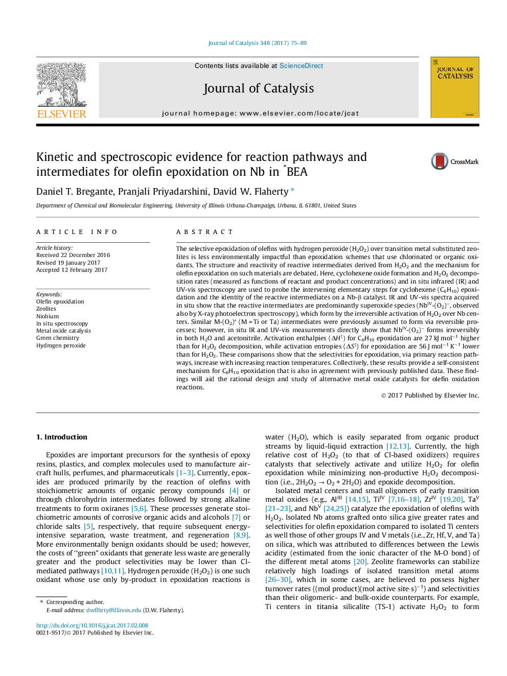 Kinetic and spectroscopic evidence for reaction pathways and intermediates for olefin epoxidation on Nb in *BEA