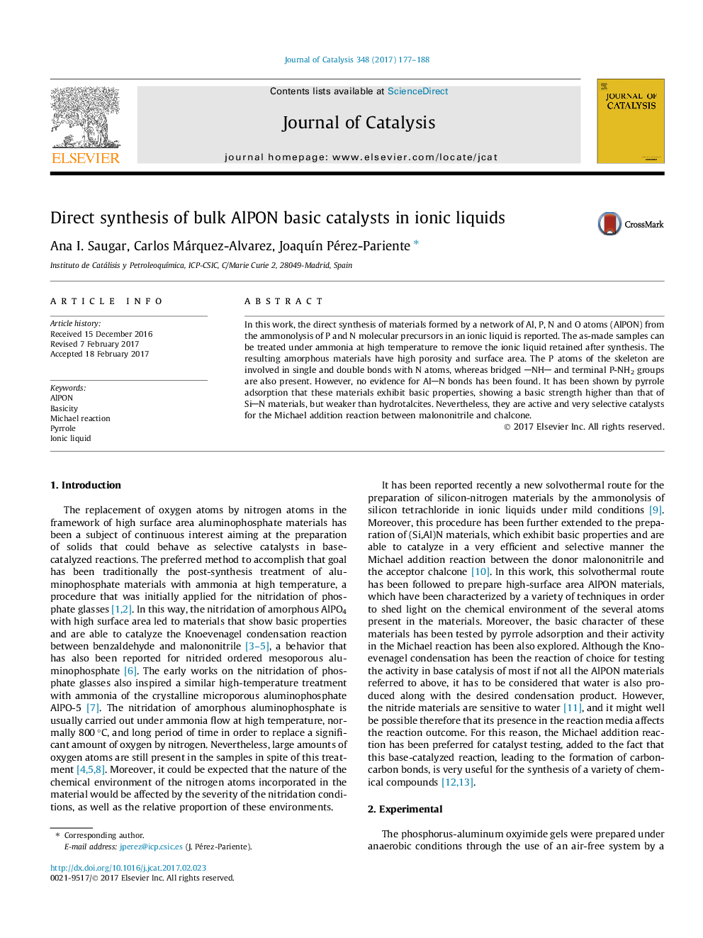 Direct synthesis of bulk AlPON basic catalysts in ionic liquids