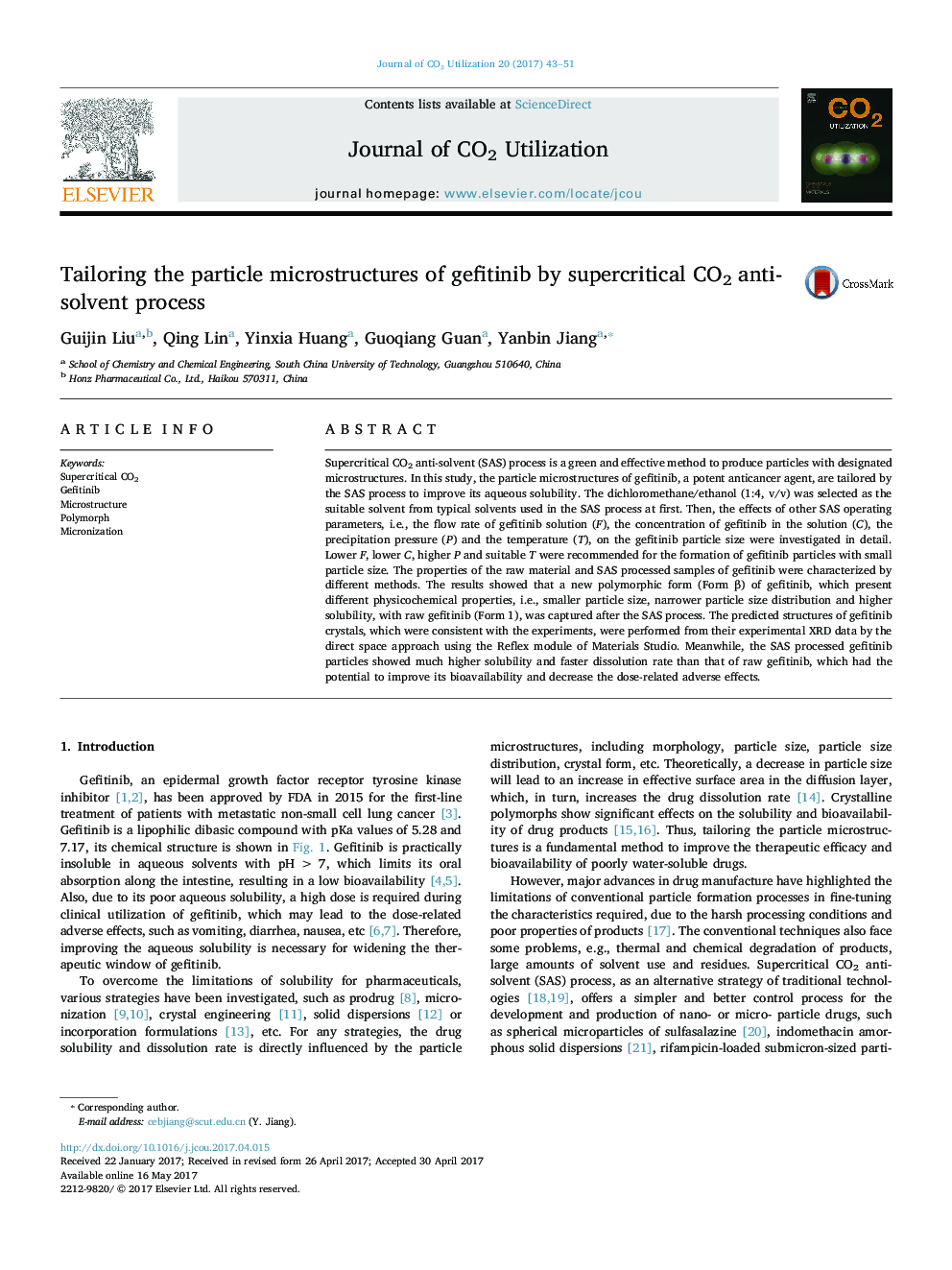 Tailoring the particle microstructures of gefitinib by supercritical CO2 anti-solvent process