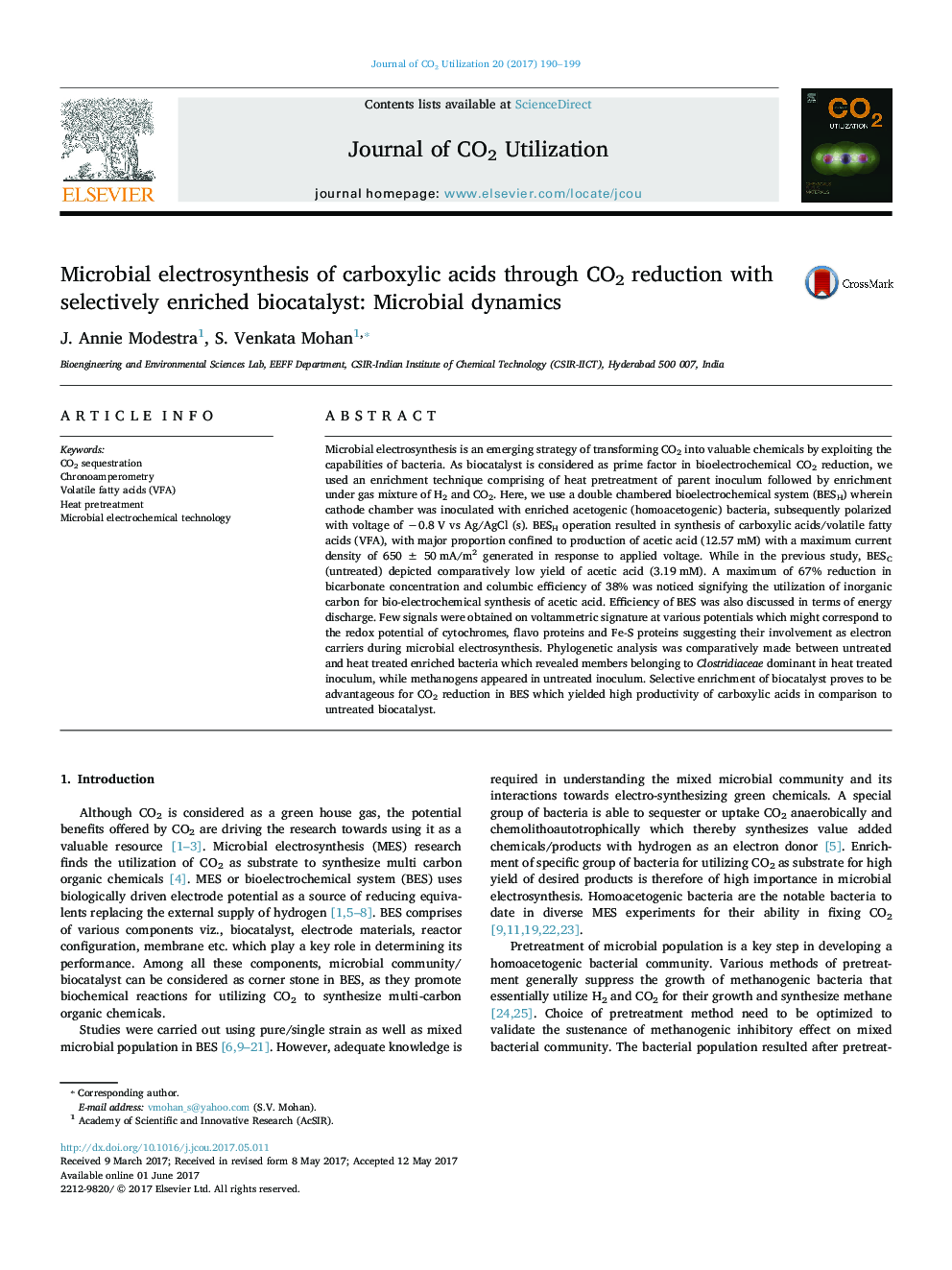 Microbial electrosynthesis of carboxylic acids through CO2 reduction with selectively enriched biocatalyst: Microbial dynamics