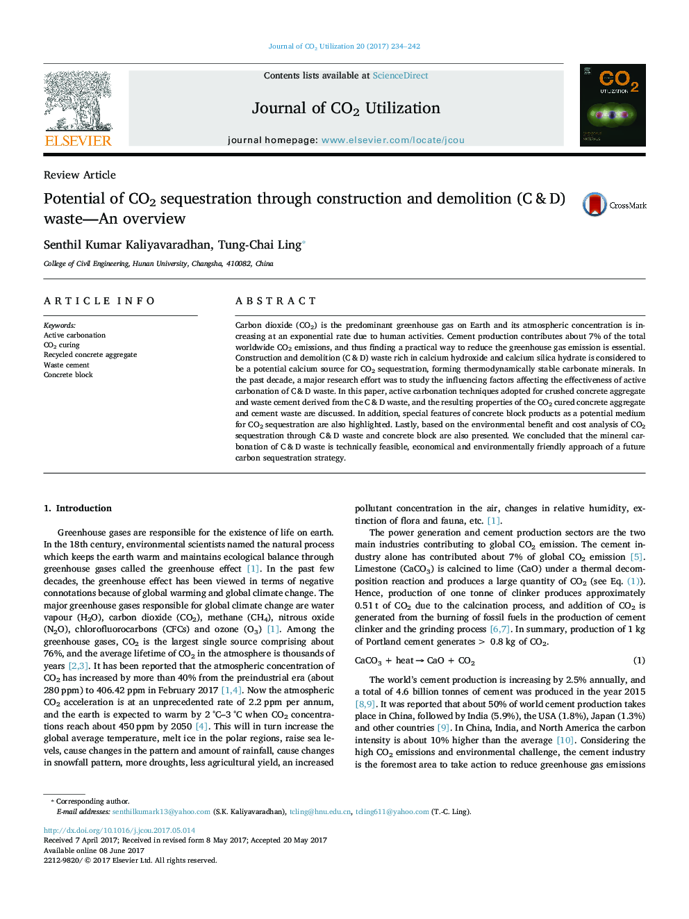 Potential of CO2 sequestration through construction and demolition (C&D) waste-An overview