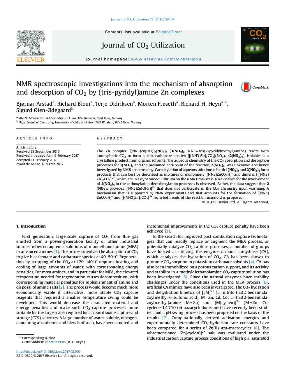 NMR spectroscopic investigations into the mechanism of absorption and desorption of CO2 by (tris-pyridyl)amine Zn complexes