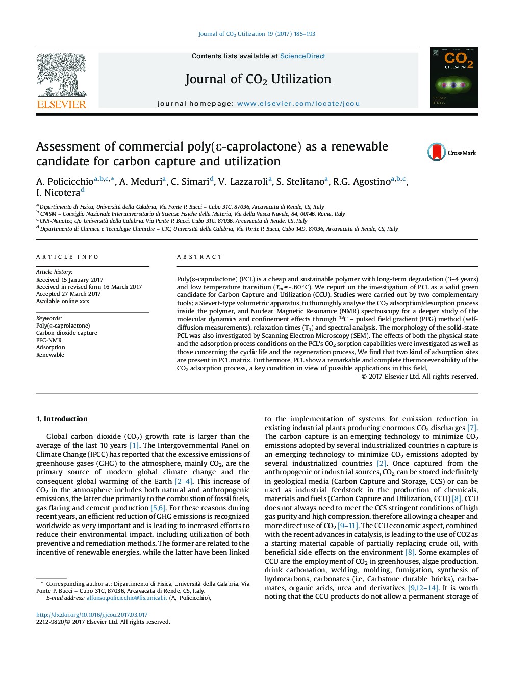 Assessment of commercial poly(Îµ-caprolactone) as a renewable candidate for carbon capture and utilization