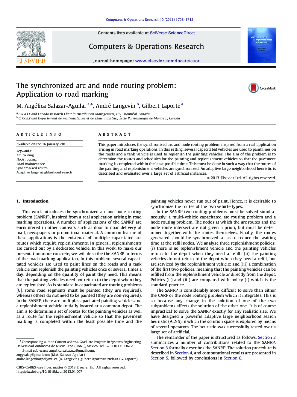 The synchronized arc and node routing problem: Application to road marking