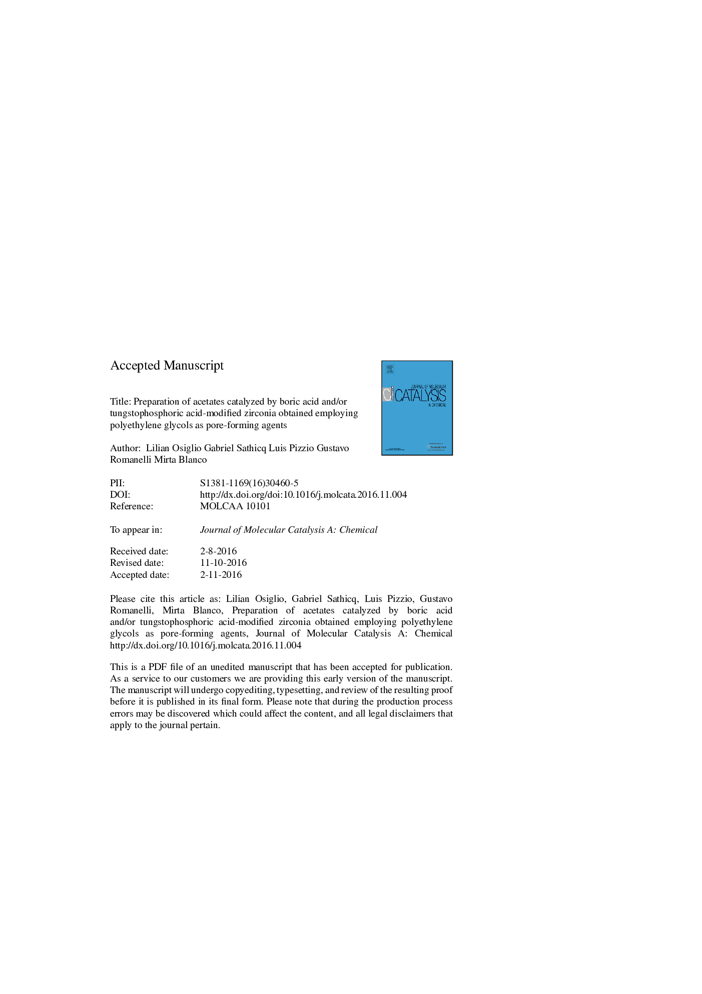 Preparation of acetates catalyzed by boric acid and/or tungstophosphoric acid-modified zirconia obtained employing polyethylene glycols as pore-forming agents