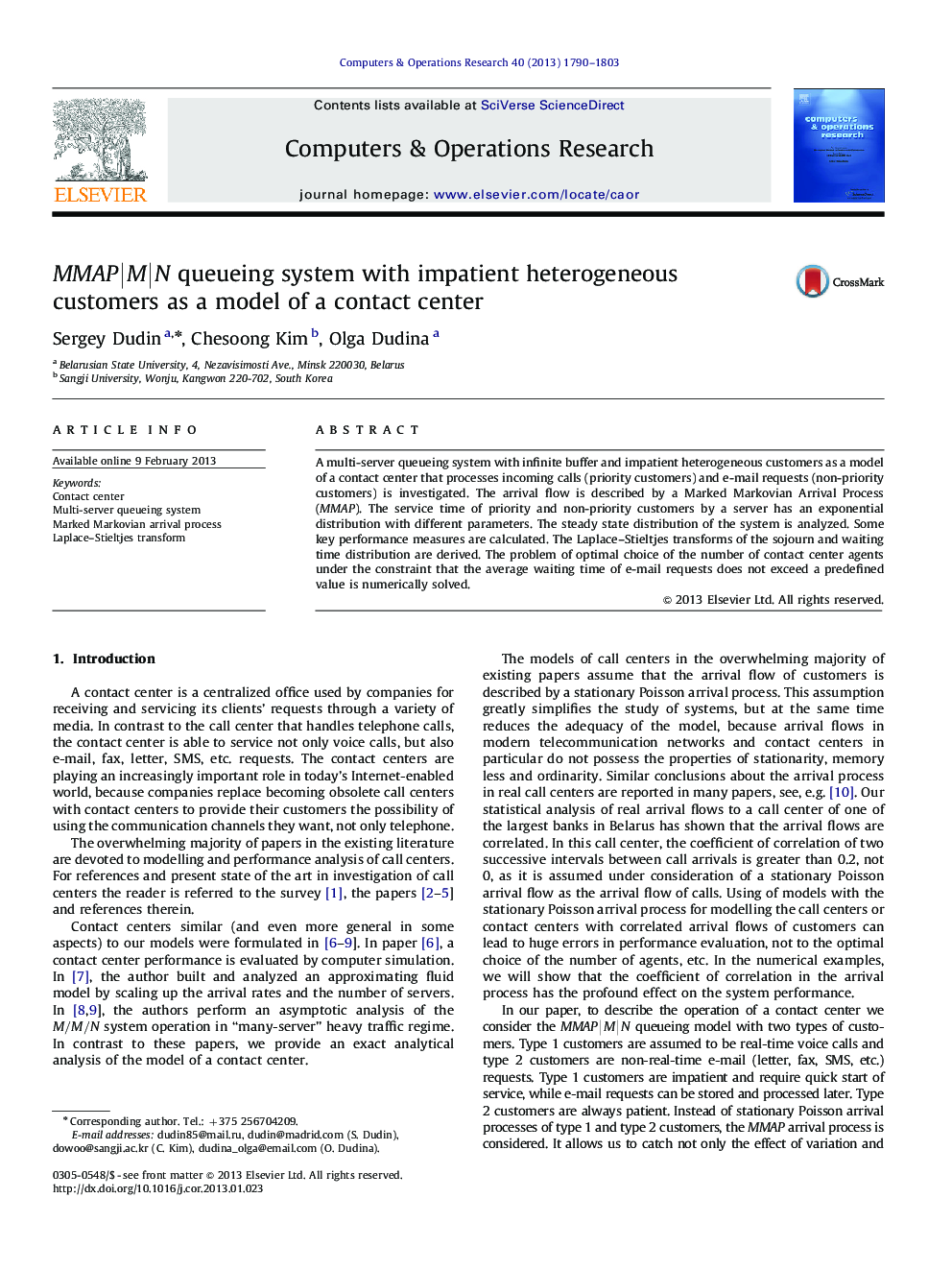 MMAP|M|N queueing system with impatient heterogeneous customers as a model of a contact center