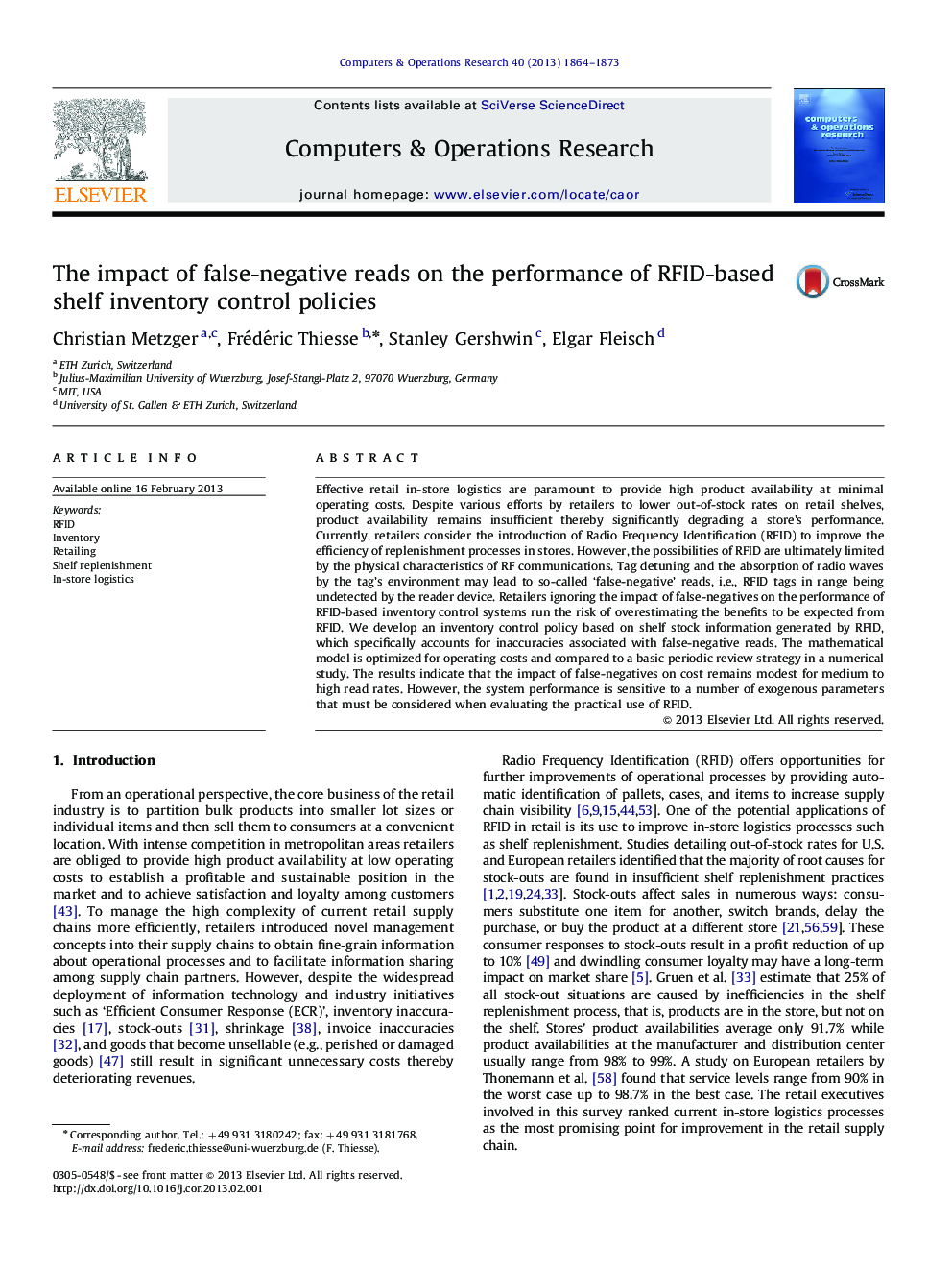 The impact of false-negative reads on the performance of RFID-based shelf inventory control policies