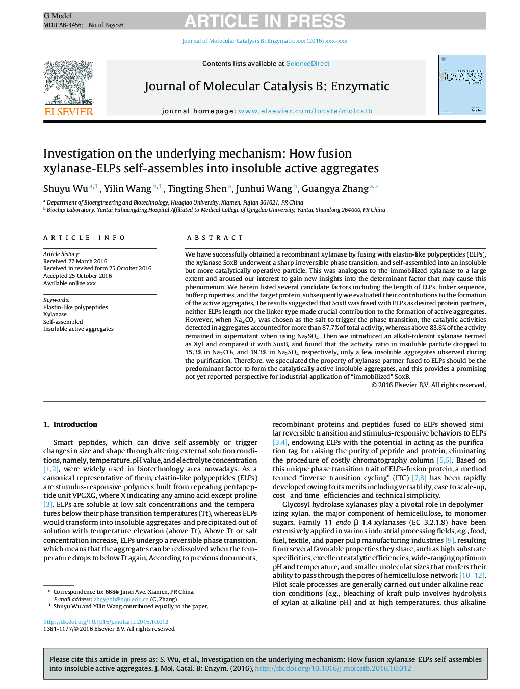 Investigation on the underlying mechanism: How fusion xylanase-ELPs self-assembles into insoluble active aggregates