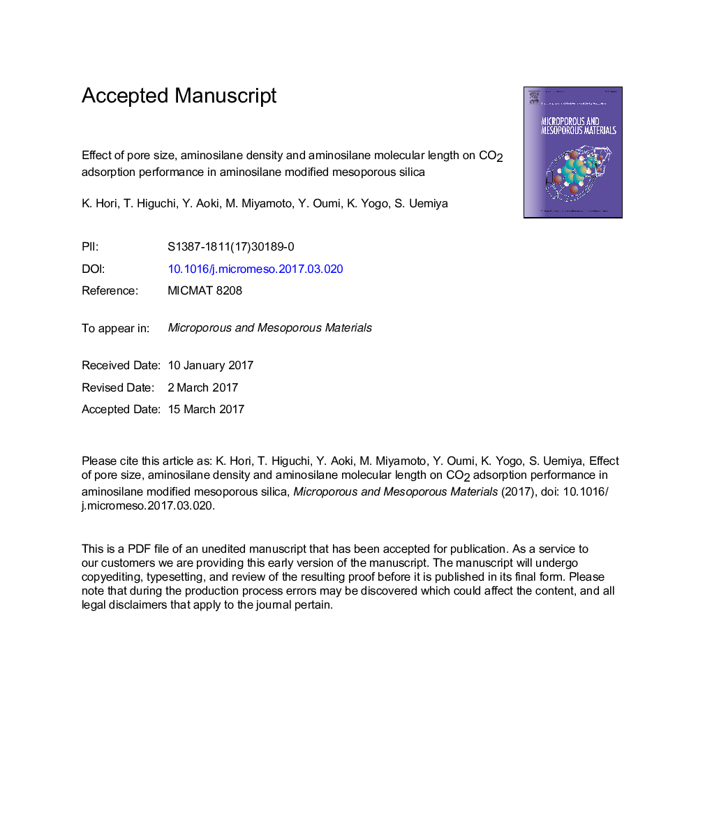 Effect of pore size, aminosilane density and aminosilane molecular length on CO2 adsorption performance in aminosilane modified mesoporous silica