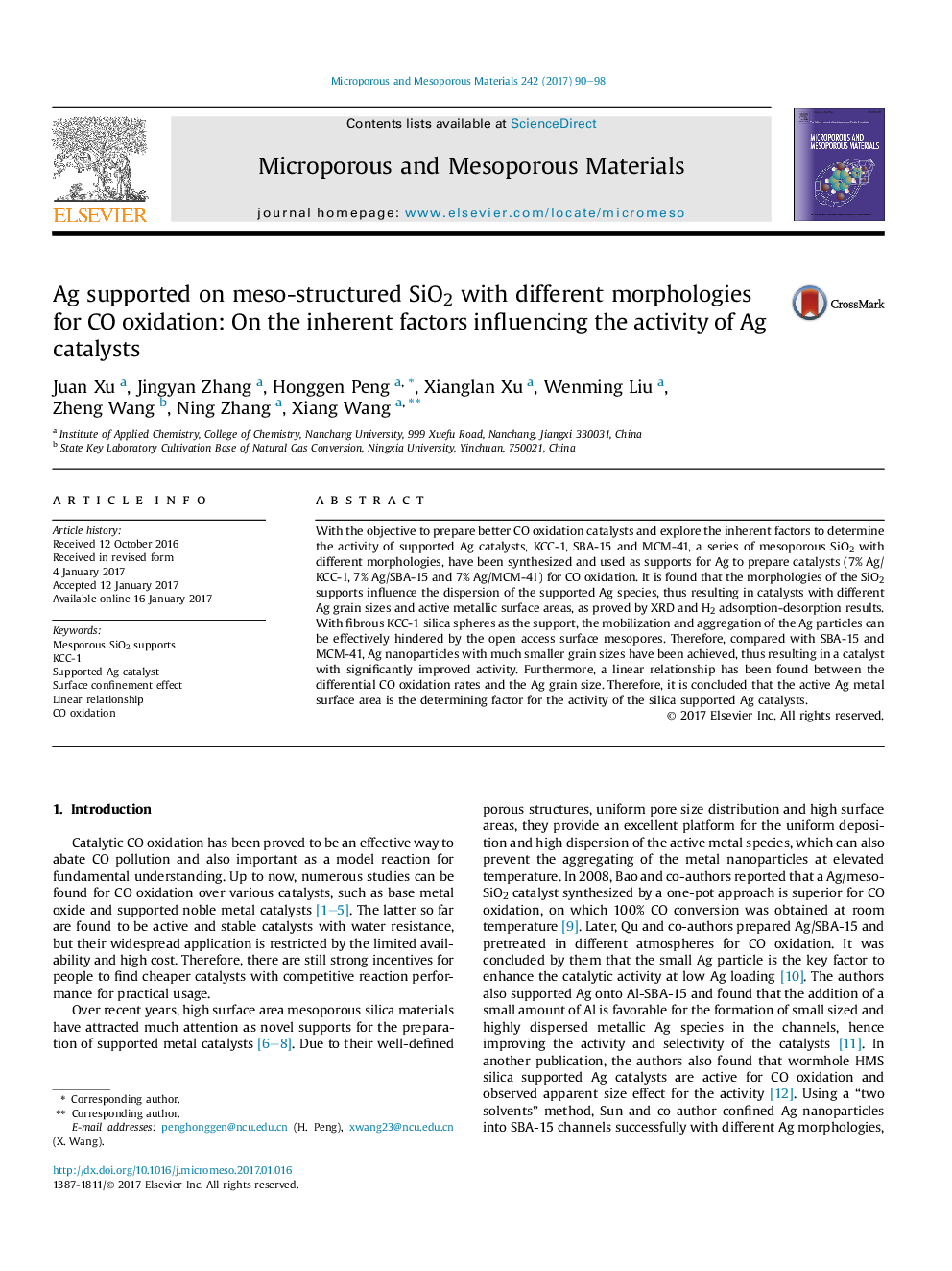 Ag supported on meso-structured SiO2 with different morphologies for CO oxidation: On the inherent factors influencing the activity of Ag catalysts