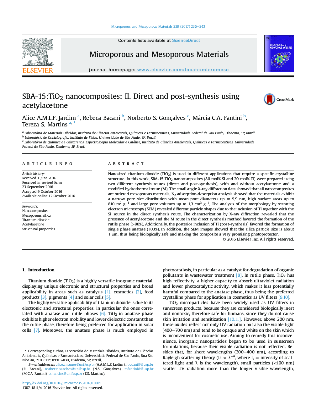 SBA-15:TiO2 nanocomposites: II. Direct and post-synthesis using acetylacetone