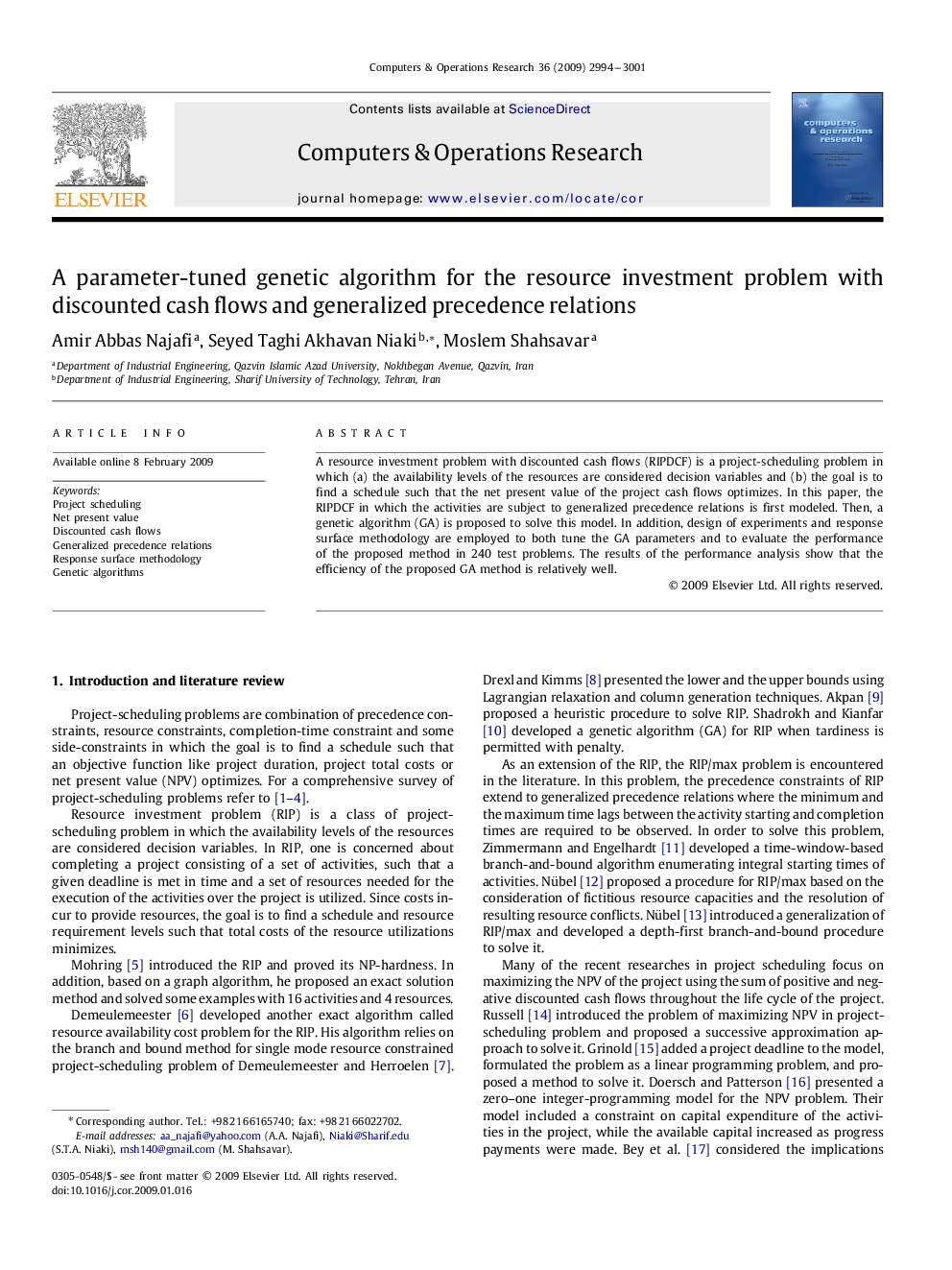 A parameter-tuned genetic algorithm for the resource investment problem with discounted cash flows and generalized precedence relations