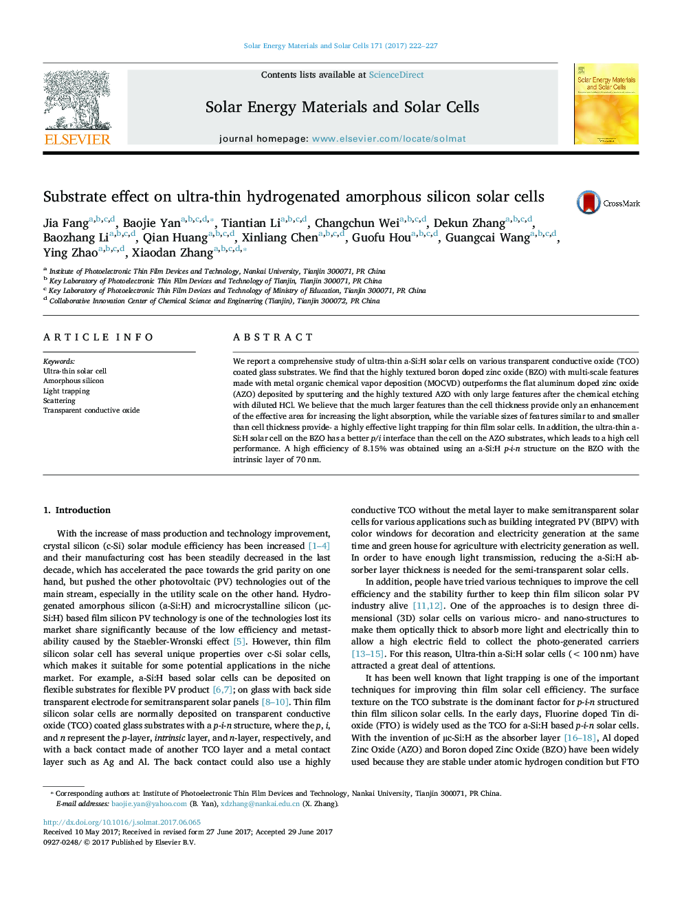 Substrate effect on ultra-thin hydrogenated amorphous silicon solar cells