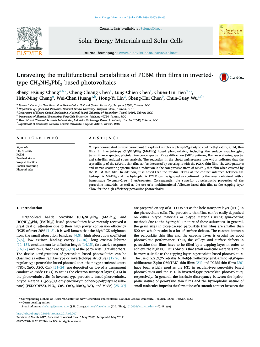 Unraveling the multifunctional capabilities of PCBM thin films in inverted-type CH3NH3PbI3 based photovoltaics