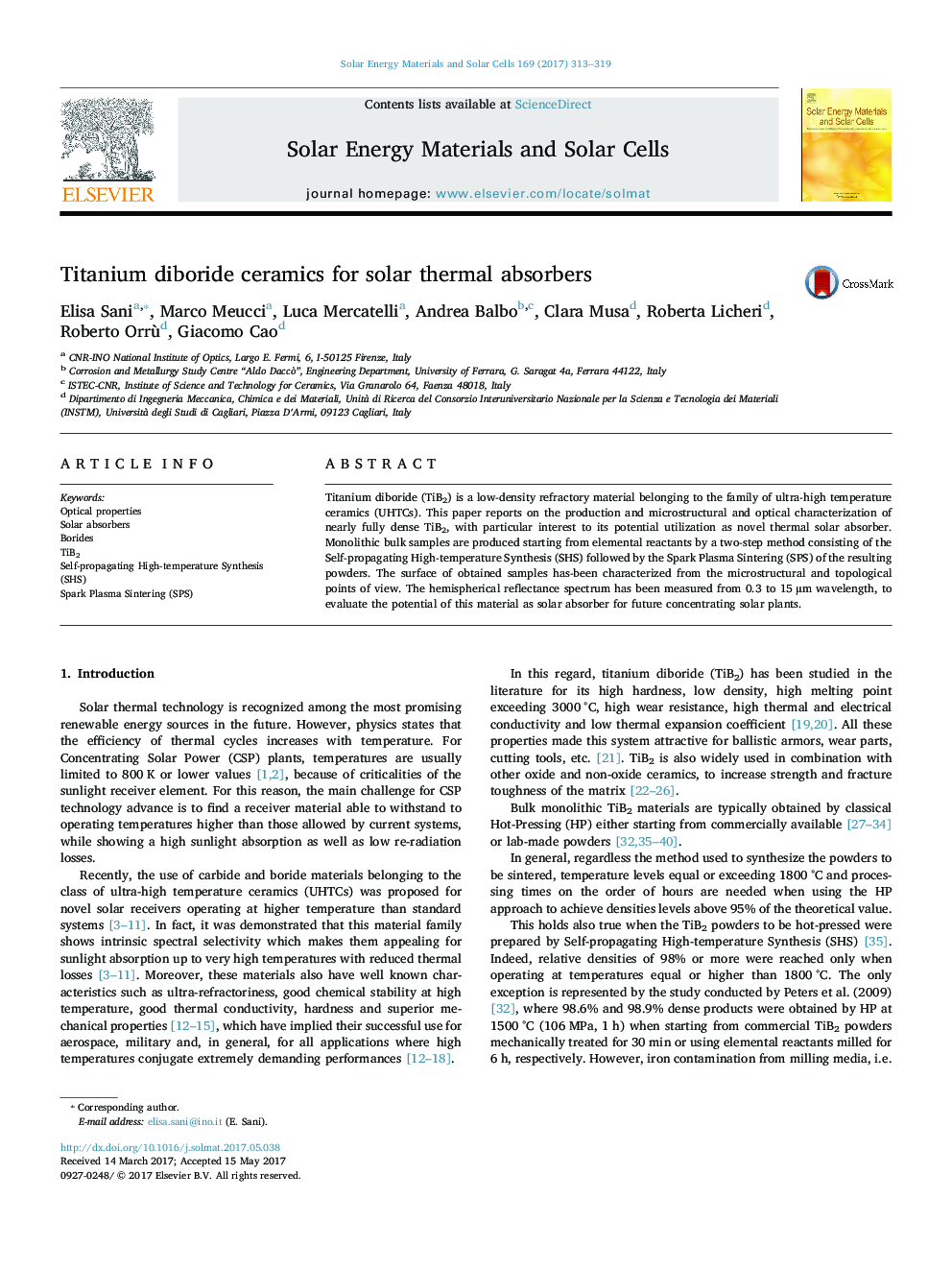 Titanium diboride ceramics for solar thermal absorbers