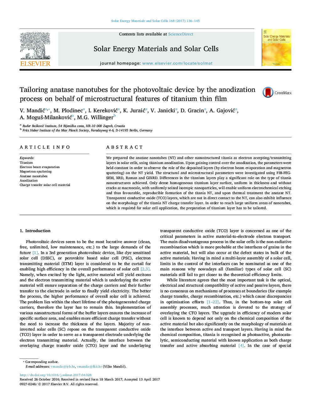 Tailoring anatase nanotubes for the photovoltaic device by the anodization process on behalf of microstructural features of titanium thin film