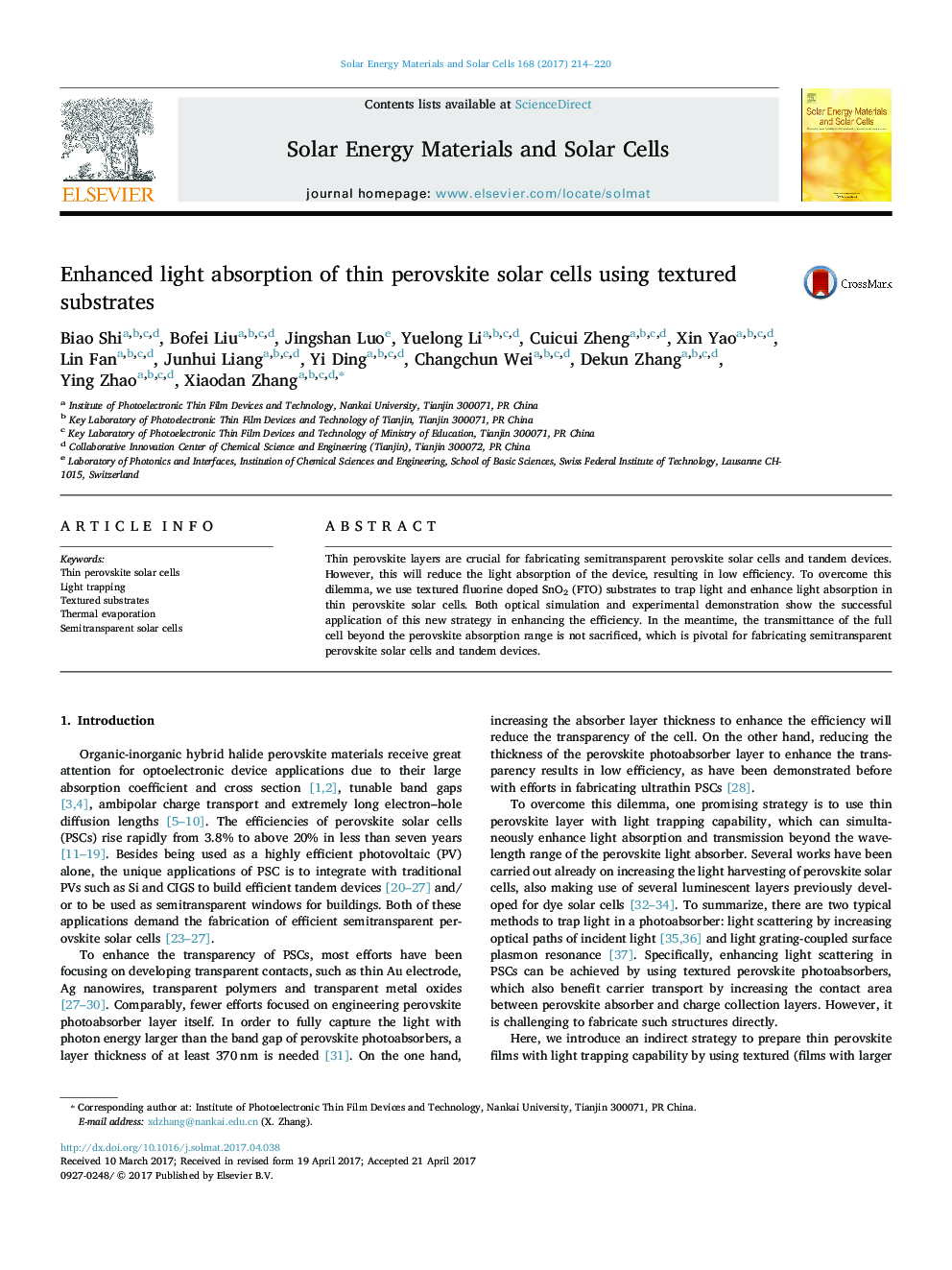 Enhanced light absorption of thin perovskite solar cells using textured substrates