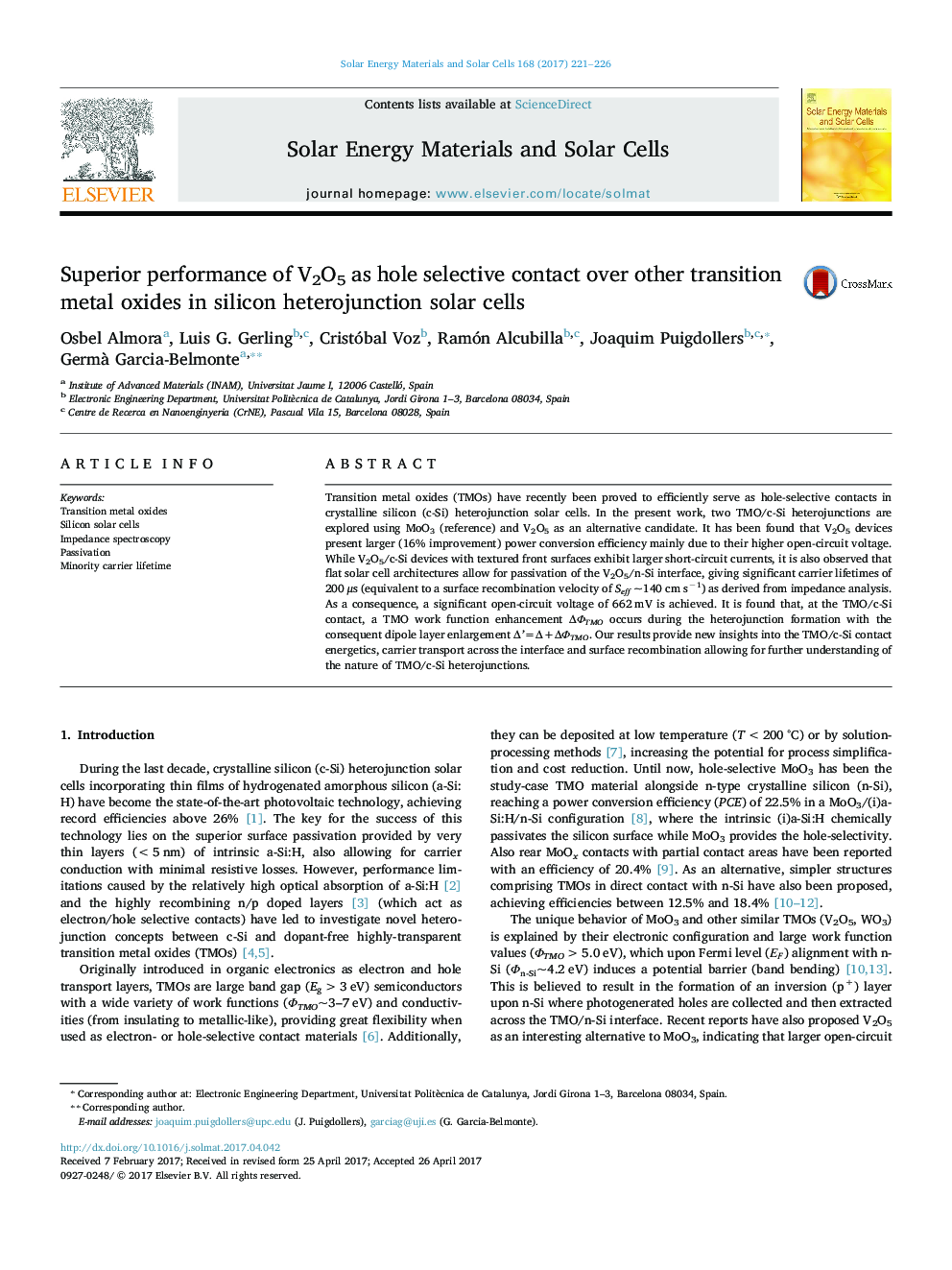 Superior performance of V2O5 as hole selective contact over other transition metal oxides in silicon heterojunction solar cells