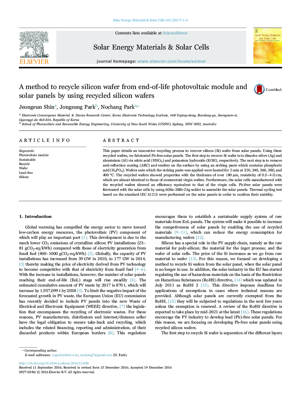 A method to recycle silicon wafer from end-of-life photovoltaic module and solar panels by using recycled silicon wafers