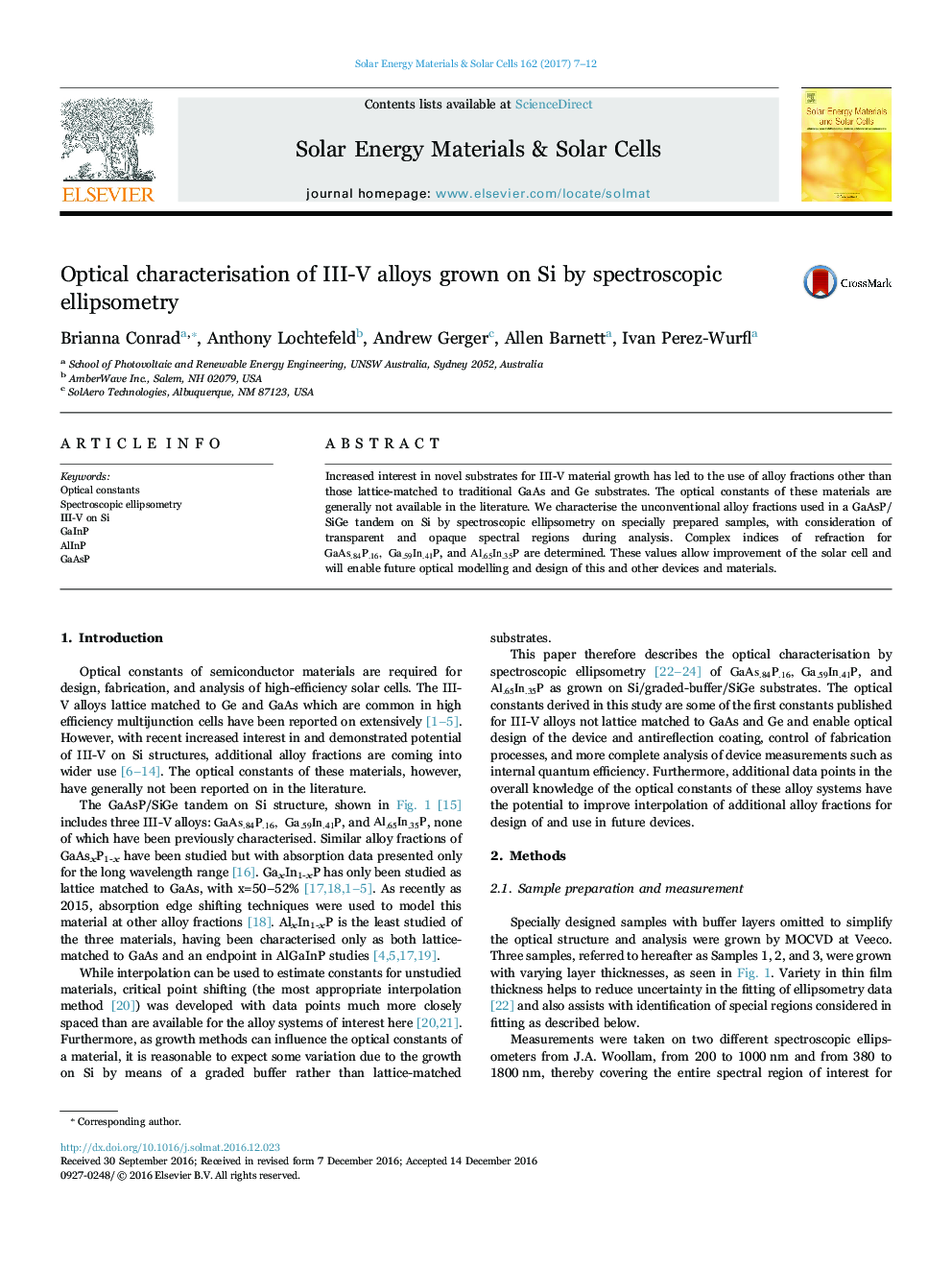 Optical characterisation of III-V alloys grown on Si by spectroscopic ellipsometry