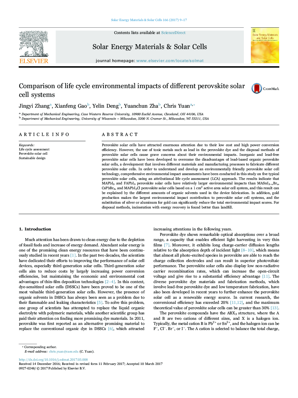 Comparison of life cycle environmental impacts of different perovskite solar cell systems