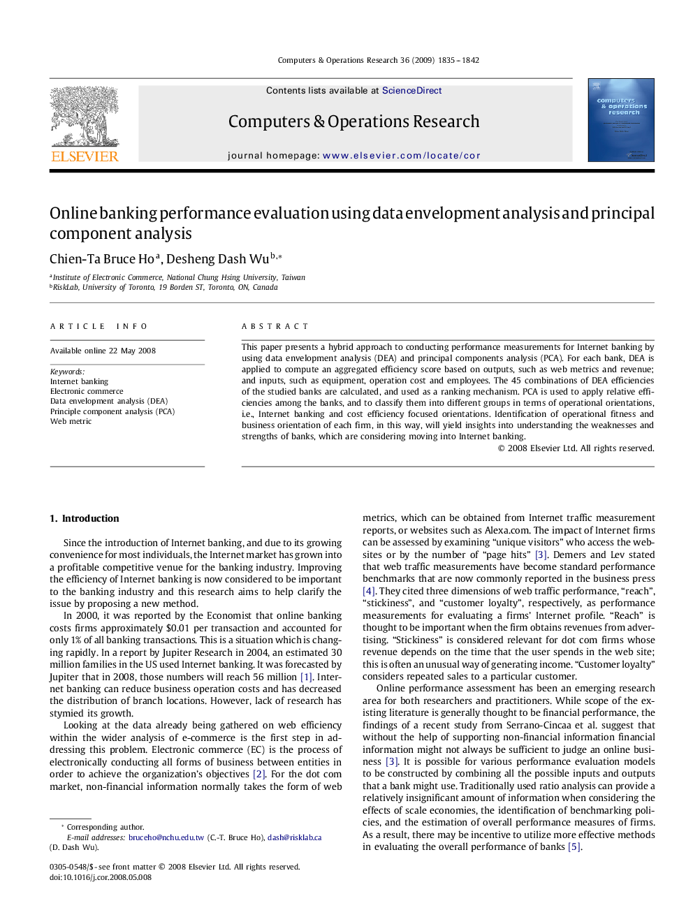 Online banking performance evaluation using data envelopment analysis and principal component analysis