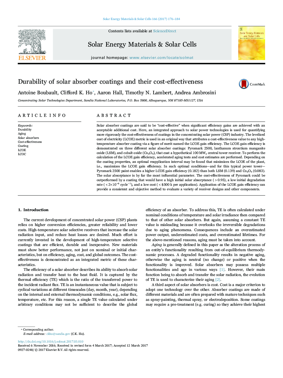 Durability of solar absorber coatings and their cost-effectiveness