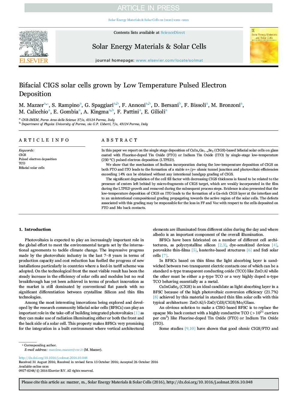 Bifacial CIGS solar cells grown by Low Temperature Pulsed Electron Deposition