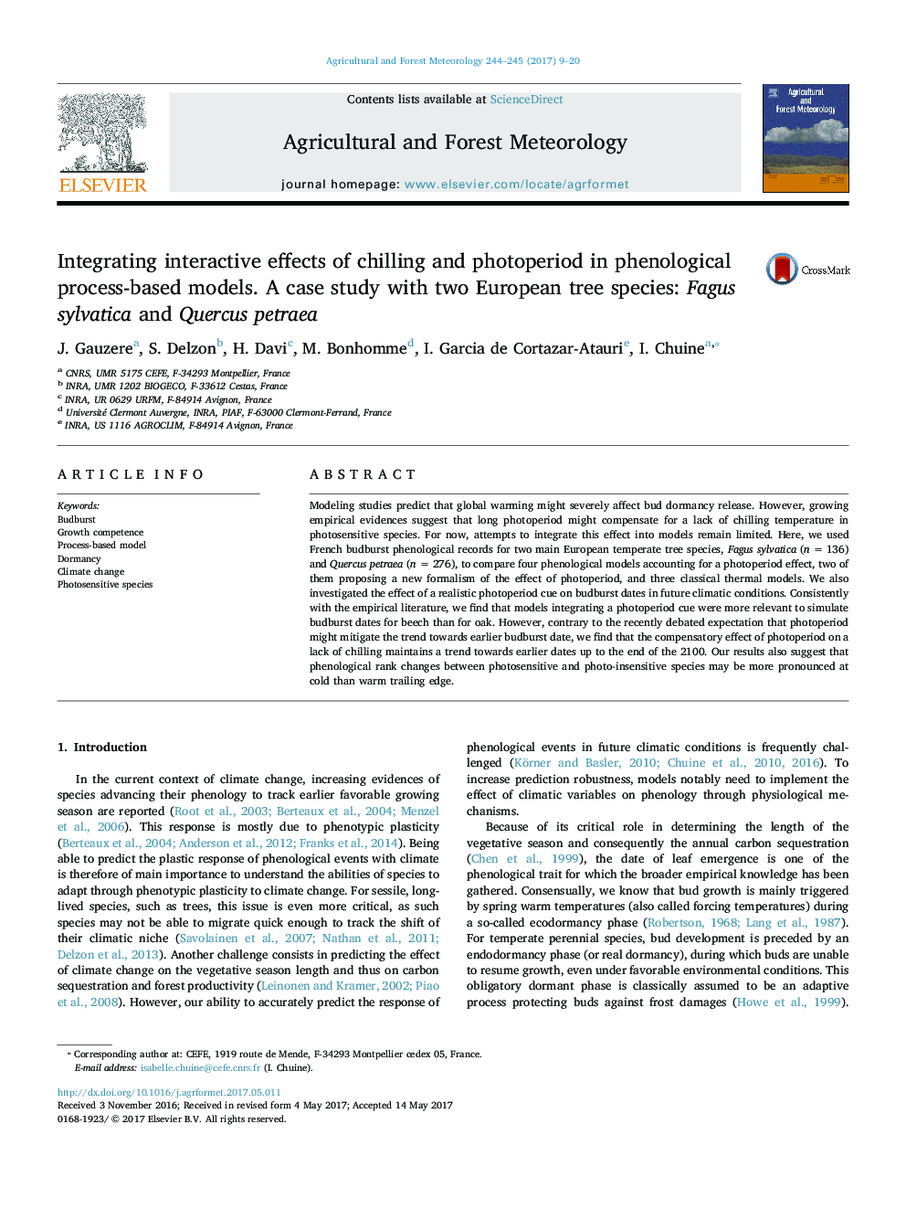 Integrating interactive effects of chilling and photoperiod in phenological process-based models. A case study with two European tree species: Fagus sylvatica and Quercus petraea