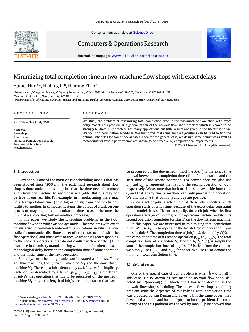 Minimizing total completion time in two-machine flow shops with exact delays