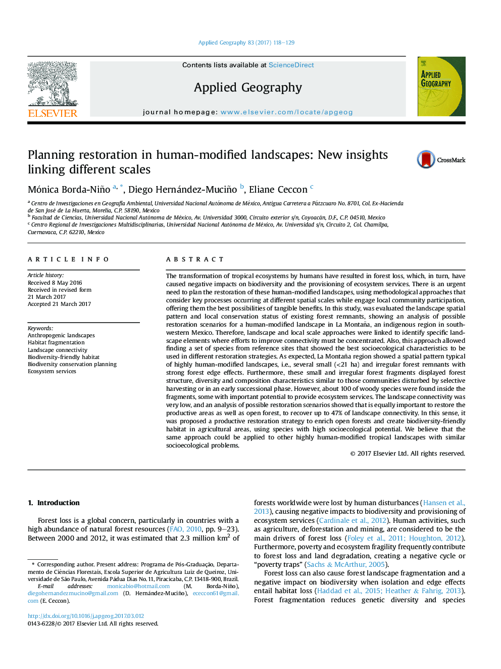 Planning restoration in human-modified landscapes: New insights linking different scales