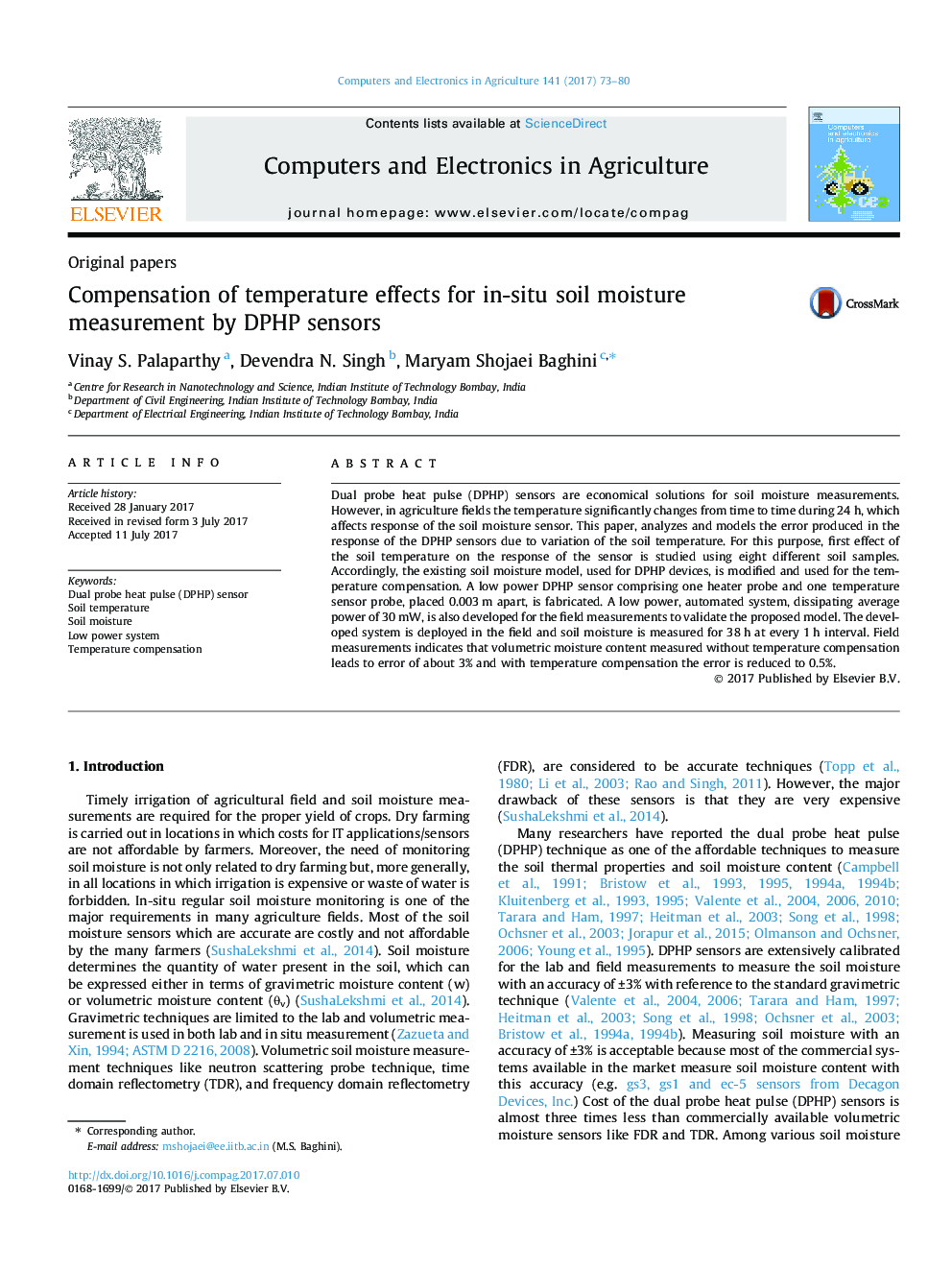 Compensation of temperature effects for in-situ soil moisture measurement by DPHP sensors