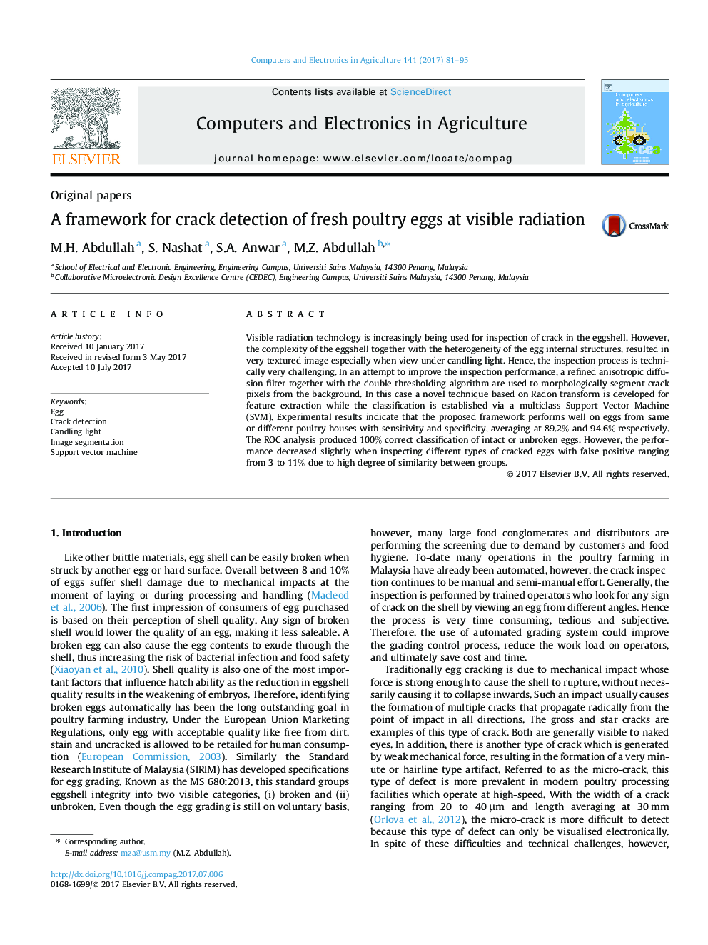 A framework for crack detection of fresh poultry eggs at visible radiation