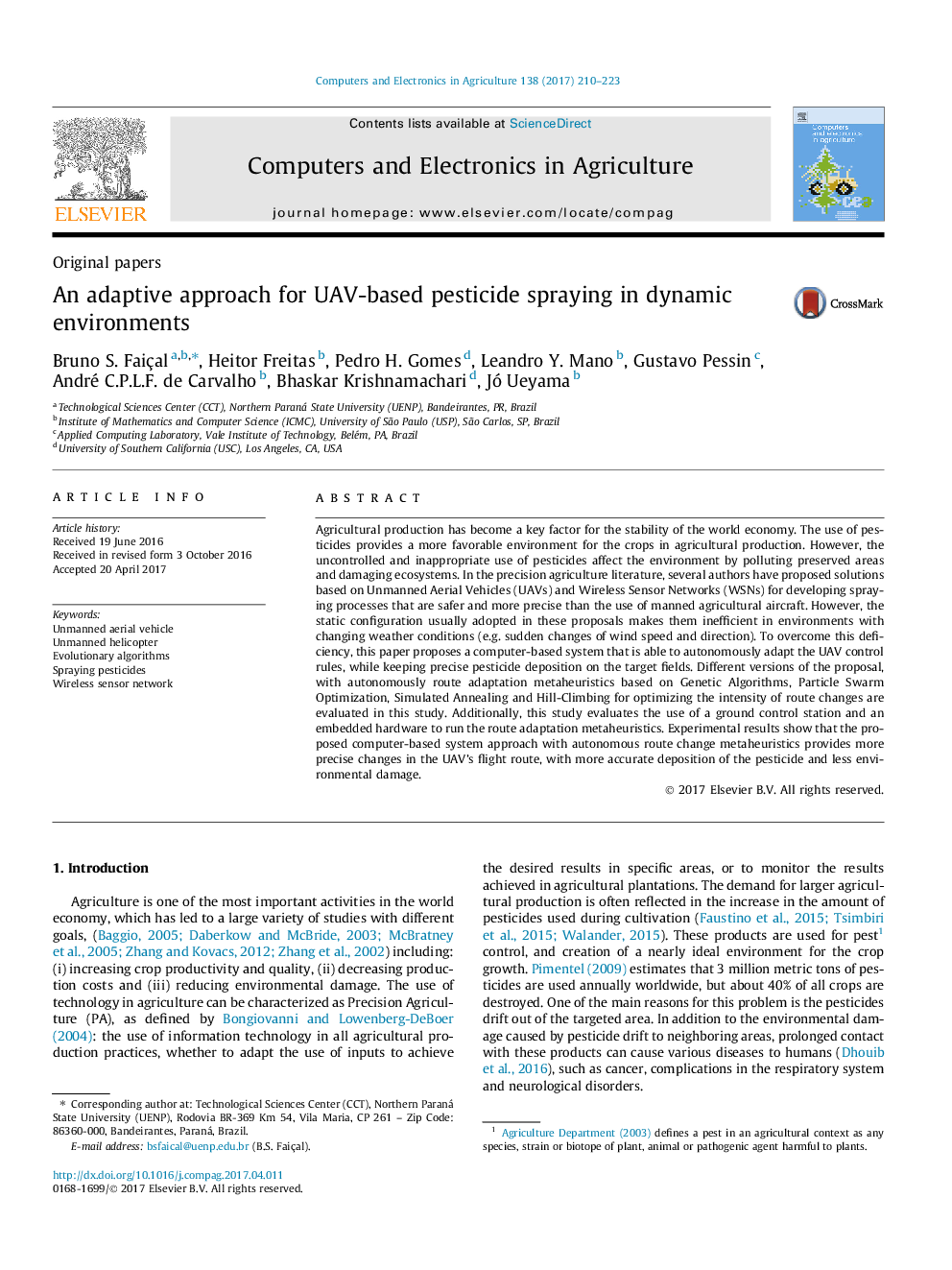 An adaptive approach for UAV-based pesticide spraying in dynamic environments