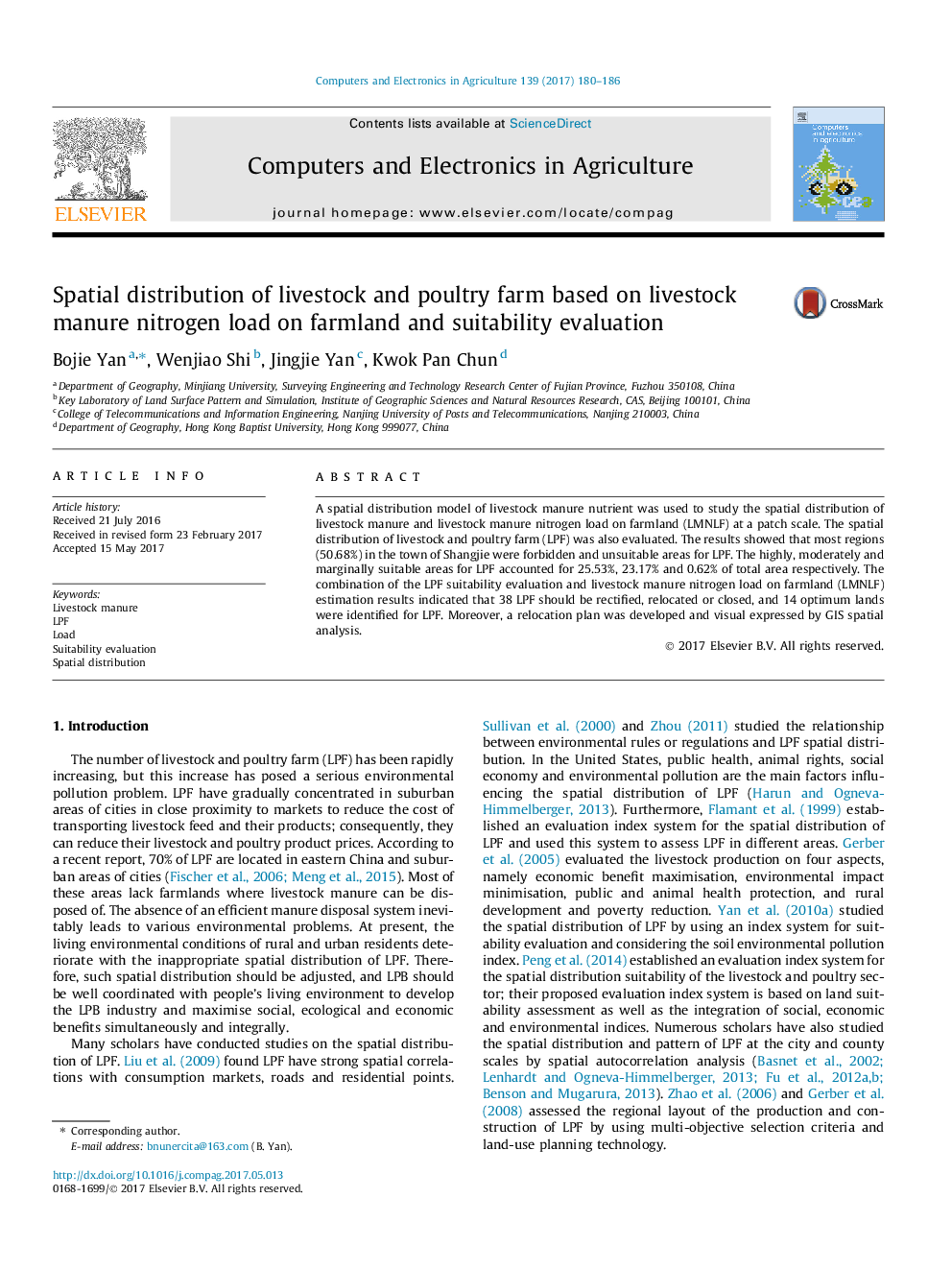 Spatial distribution of livestock and poultry farm based on livestock manure nitrogen load on farmland and suitability evaluation