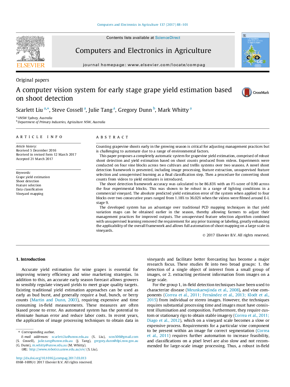 A computer vision system for early stage grape yield estimation based on shoot detection