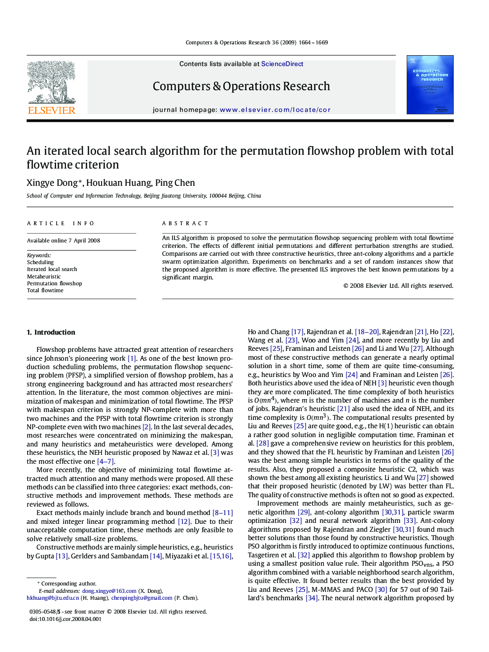 An iterated local search algorithm for the permutation flowshop problem with total flowtime criterion