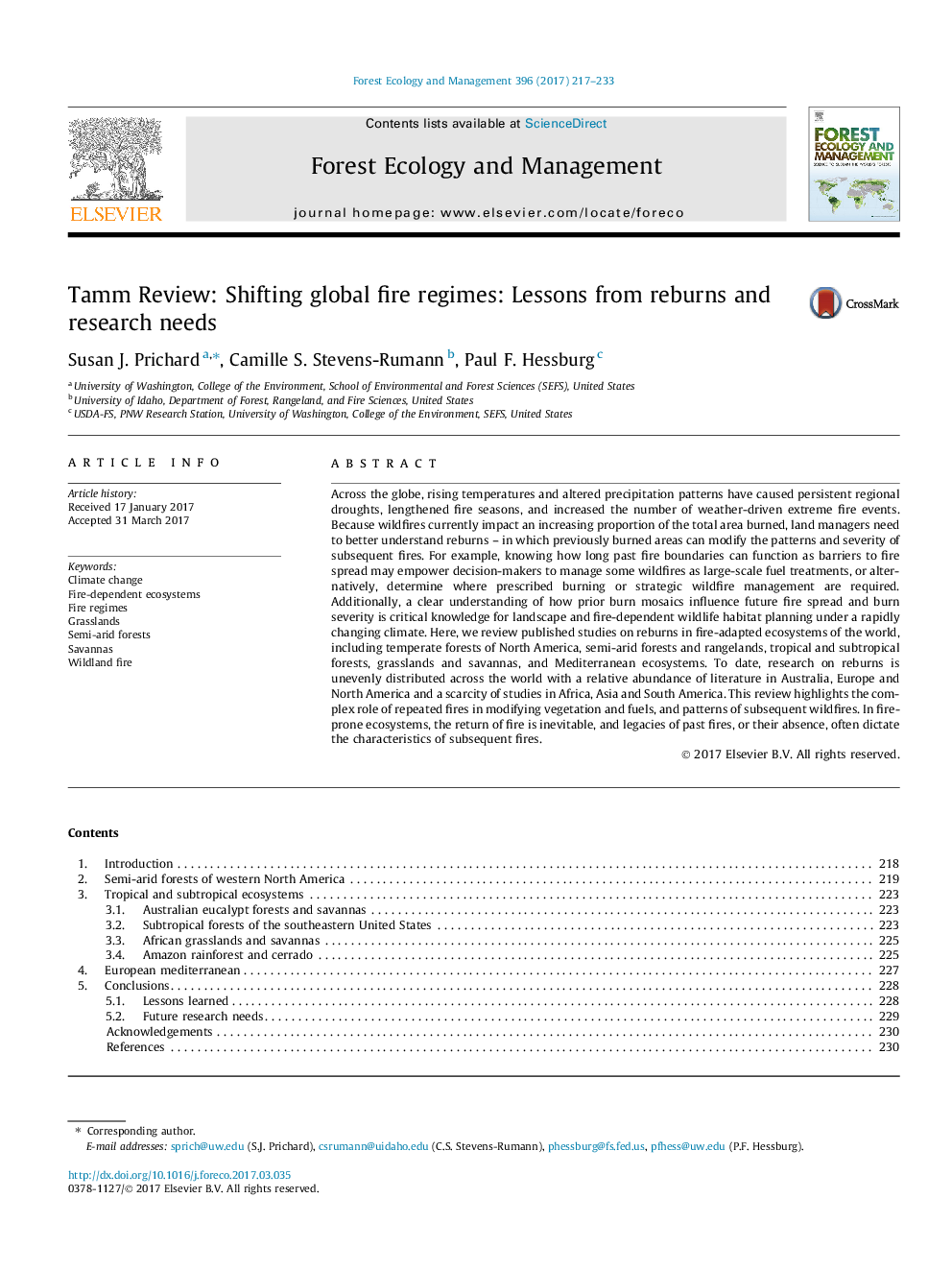 Tamm Review: Shifting global fire regimes: Lessons from reburns and research needs