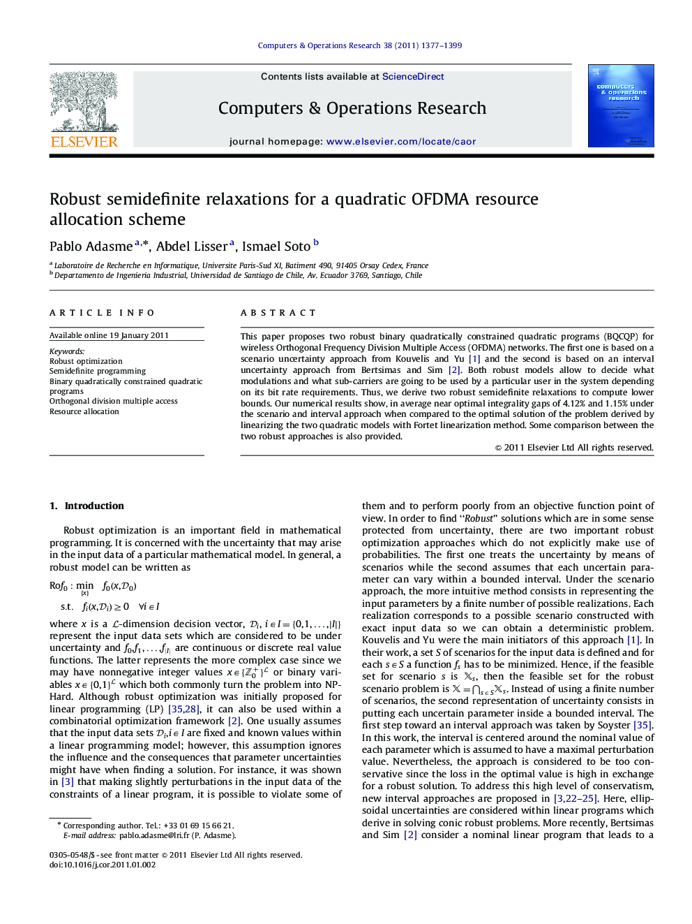 Robust semidefinite relaxations for a quadratic OFDMA resource allocation scheme