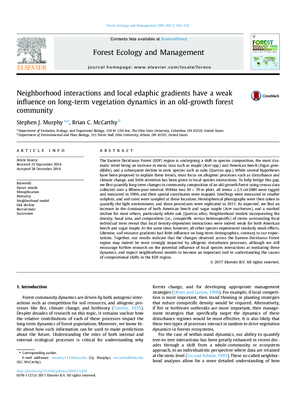 Neighborhood interactions and local edaphic gradients have a weak influence on long-term vegetation dynamics in an old-growth forest community